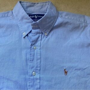 Ralph Lauren Yarmouth Pinpoint Cotton Oxford Shirt Mens 16 35 Blue Flesh Pony